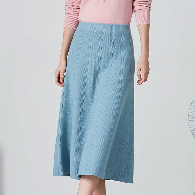 Юбка женская трикотажная с высокой талией на осень и зиму | Женская одежда