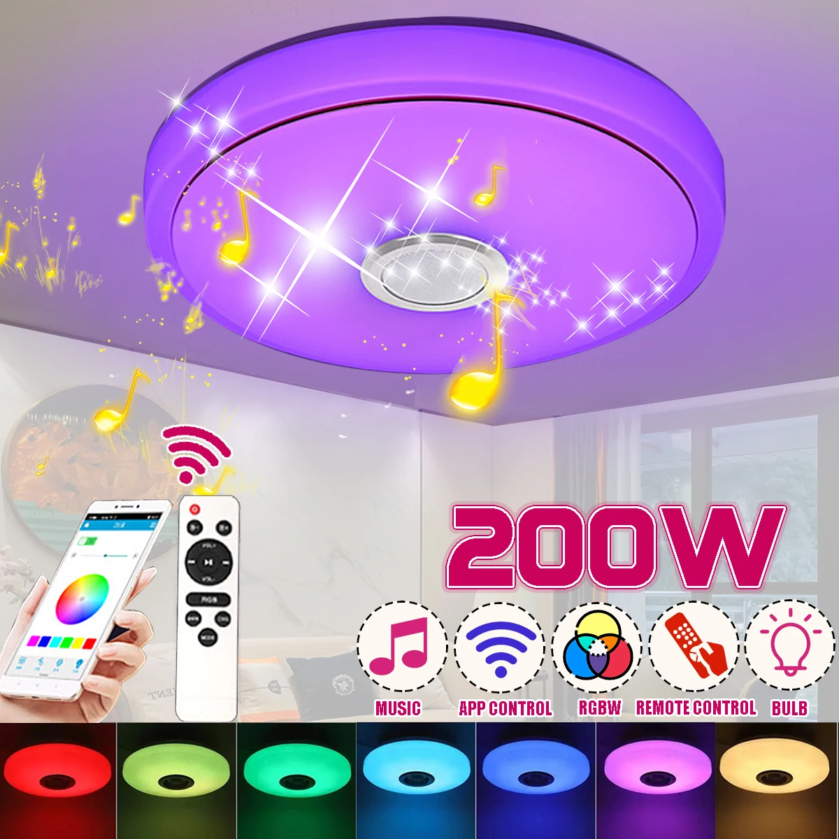 

NEW 200W LED RGB Intelligent Music Ceiling Light Lamp APP/ Remote Control 220V Modern bluetooth Dimmable Colorful Light