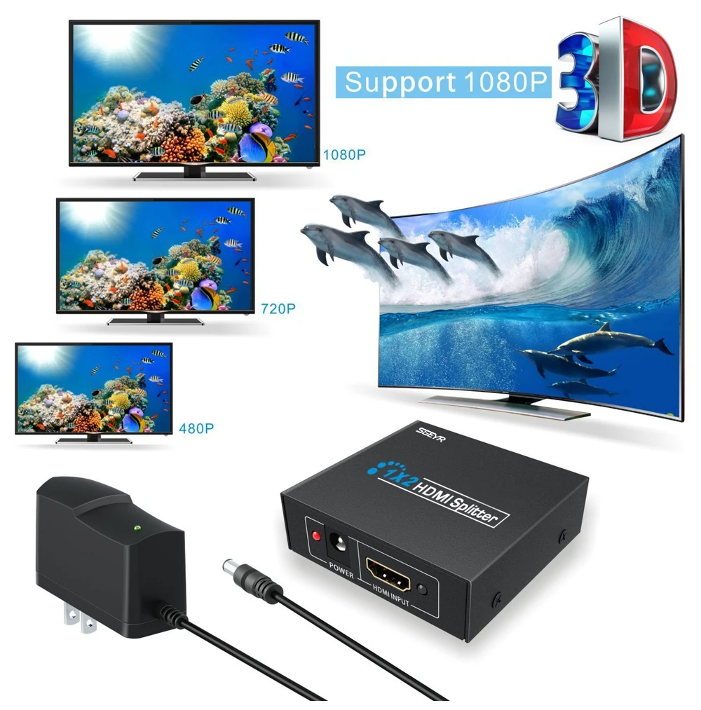Разветвитель HDMI 1x2 SGEYR Full HD/3D 2 порта 1 вход выхода разветвитель Поддержка 1920x1080 @ 60