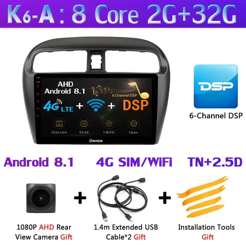 K6-A 360 ° AHD DVR камера 4GSIM wifi Android 9,0 8Core 4+ 64G SPDIF DSP CarPlay gps радио для Mitsubishi Mirage Attrage GT G46 2012 - Цвет: K6-A
