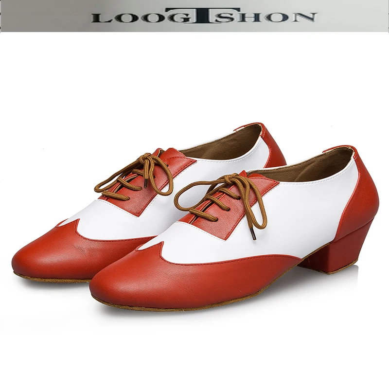 LOOGTSHON Black W Men's Black leather ballroom dance shoes Flats Modern dance shoes Tango Party Wedding Square dance shoes