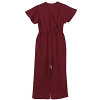 kids girls overalls casual solid color v neck flutter sleeves high waist wide leg long pants jumpsuit outfit summer girl clothes