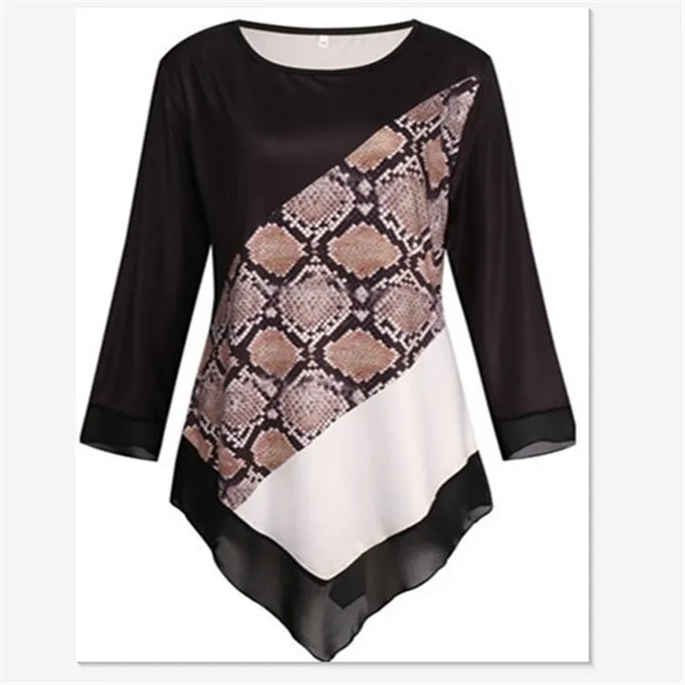 

Floral Printed Women Shirt Irregular Hem Autumn Shirts For Women's Shirt Tops O-neck 3/4 Sleeve Casual Shirt Plus Size 5XL