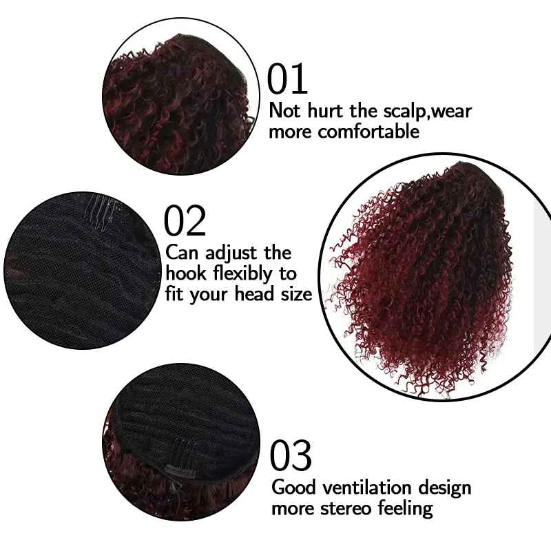 Afro Kinky Curly Drawstring Ponytail Hair Extensions Clip In Pony Tail Ombre Synthetic Short African American Hairpieces Brown