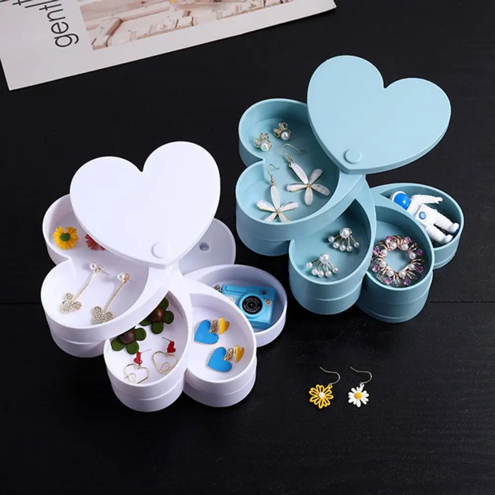 

Creative 4 Layers Heart Shape Rotatable Jewelry Storage Boxs Makeup Container Case Earrings Ring Objects Organizer Jewelry Box