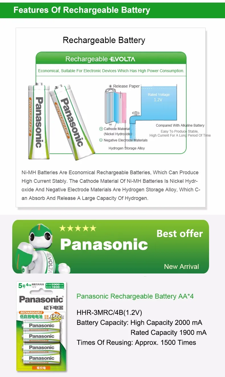 Panasonic AA батарея 4 шт./лот 1,2 в 2000 мАч аккумуляторная батарея для Eneloop никель-металл-гидридные батарейки AA для камеры игрушки