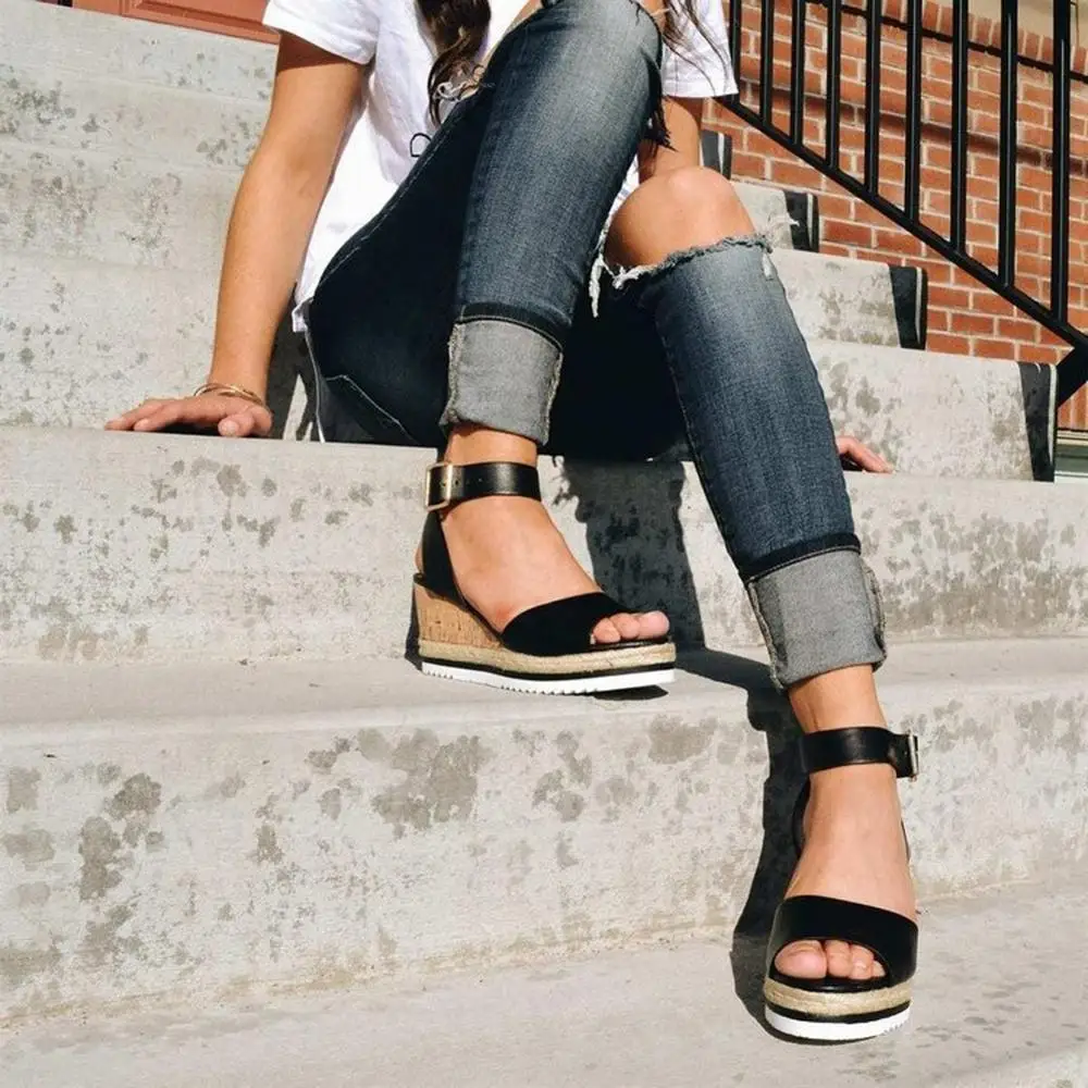 Сандалии WJ063 женские на высокой платформе босоножки из искусственной кожи