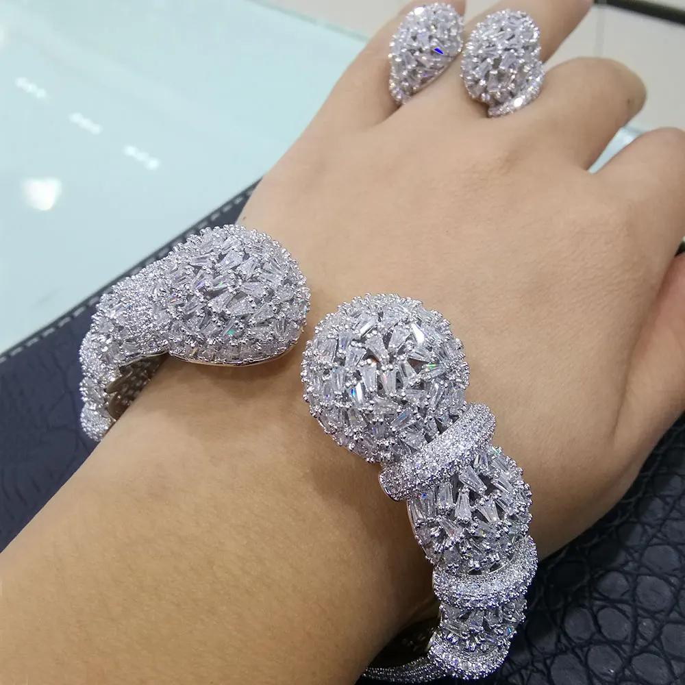 GODKI Роскошные блестящие Благородные Ювелирные наборы из 2 браслетов и кольца для