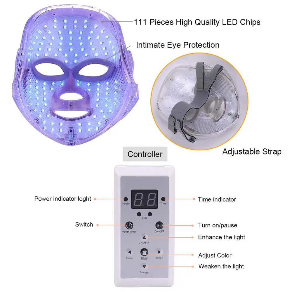 Маска светодиодная фотонная для устранения морщин и акне 7 цветов|Устройство
