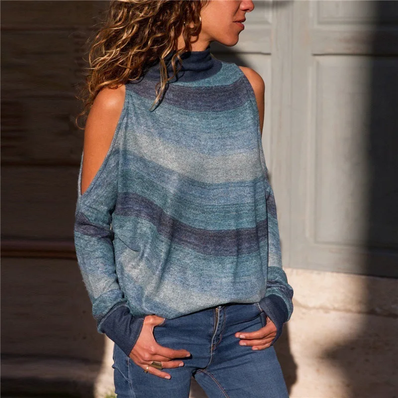 Модная женская футболка с высоким воротником и длинным рукавом Свободный Топ