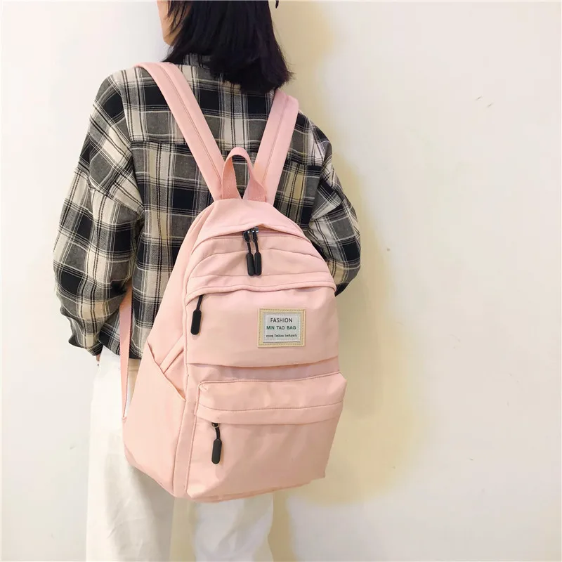 Нейлоновый рюкзак женский Одноцветный дорожная сумка большая на плечо для