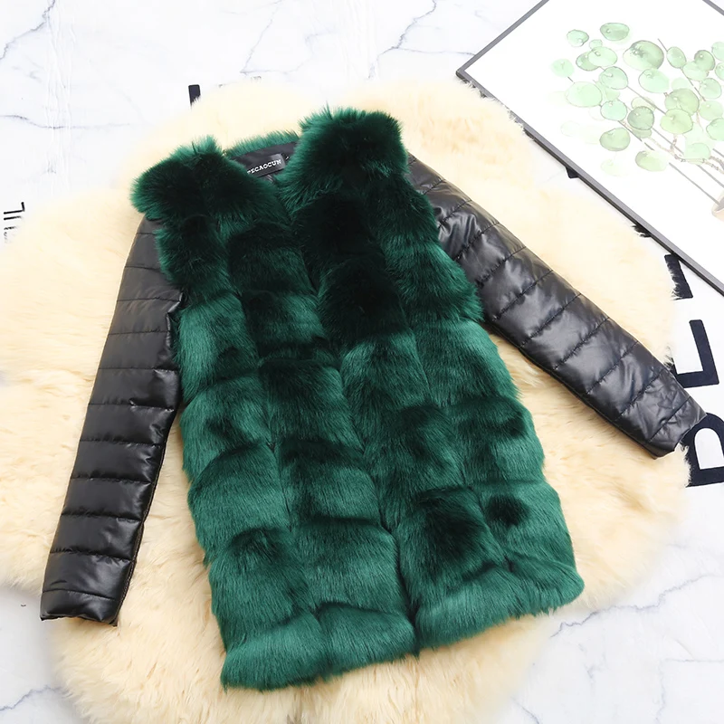 Dark Green LEDEDAZ, новинка, модное пушистое пальто из искусственного меха, теплое пальто из искусственного меха, куртка из искусственного лисьего меха с длинным рукавом размера плюс, осенне-зимняя верхняя одежда - Цвет: Dark Green
