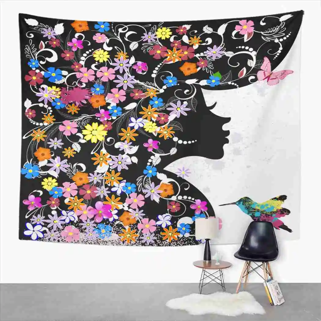 

Pretty Tapestry Floral Hair Girl Tapestry For Bedroom Room Decor Wall Hanging Wall Art Tapestry Picnic Mat Beach Towel Bed Cover