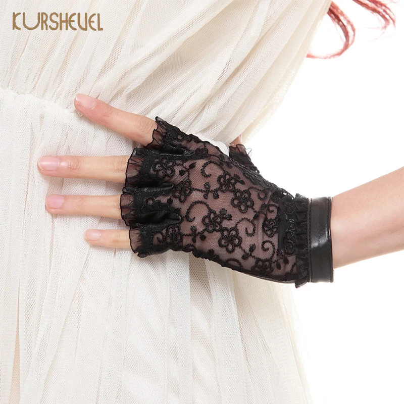 Модные летние женские перчатки из натуральной кожи черные солнцезащитные