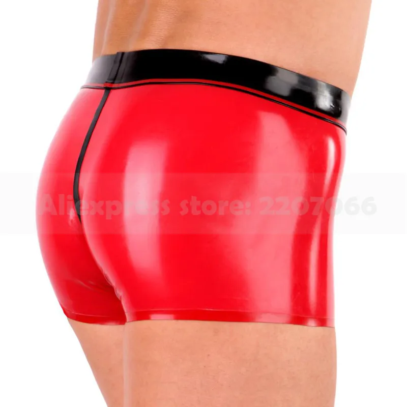Сексуальные латексные мужские боксеры красные и черные трусы с отделкой нижнее