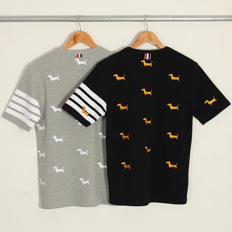 

TB fashion 2021 brand puppy embroidery t-shirts men short sleeve o-neck hip pop summer tees male sport striped cotton tops male
