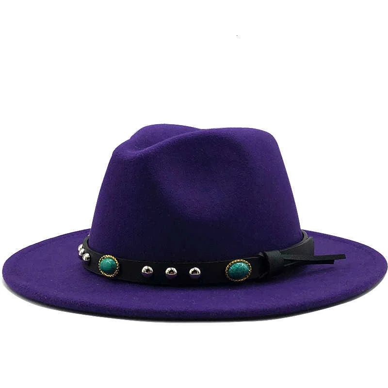 

Women Wide New Brim Wool Felt Jazz Fedora Hats Panama Style Ladies Trilby Gambler Hat Fashion Party Cowboy Sunshade Cap