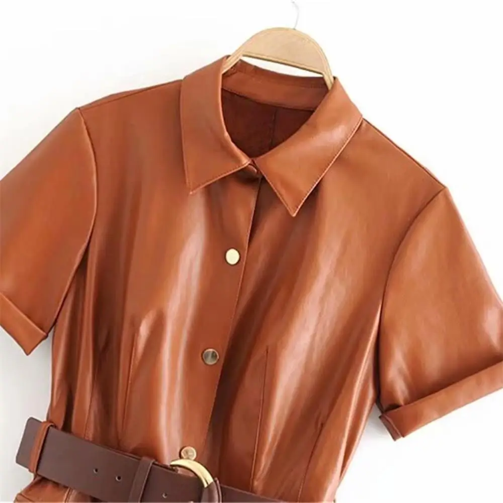 Za женское Новое Осеннее 2019 с отворотом коротким рукавом накладным карманом миди