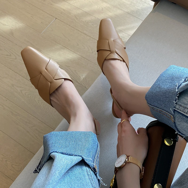 

KemeKiss 2021 Sandals Shoes For Women Square Toe Thin Heels Slip On Solid Color Solid Casual Female Footwear Size 34-39