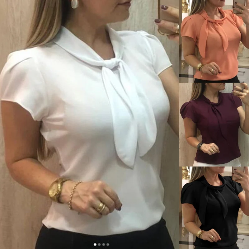 

Pop Women Short Sleeve Bow Chiffon Blouse Shirts Tops For Summer Pop 88