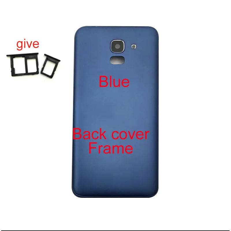 Для samsung Galaxy J6 J600 J600F промежуточный Корпус задняя крышка батареи с кнопками громкости питания ЖК передняя панель - Цвет: blue-Back Cover
