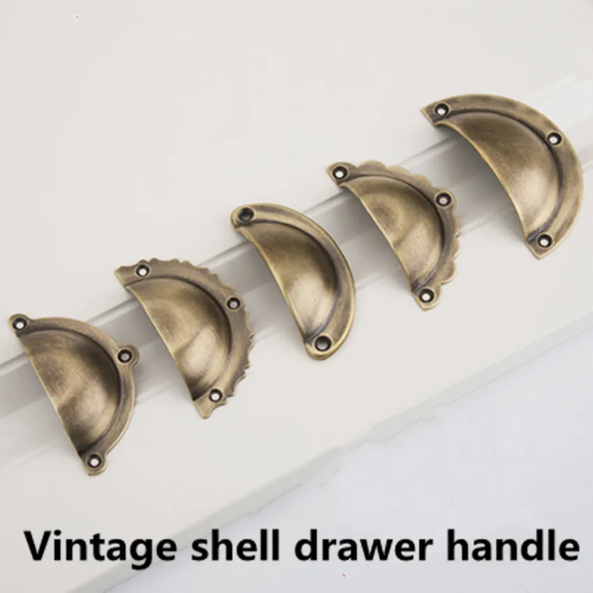

Retro style shell copper handle Surface mounted punch-free bright brass bronze drawer cabinet cupboard pull knob handle