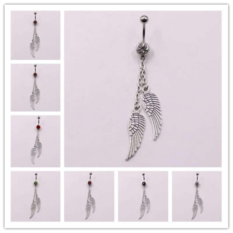 Трендовое кольцо для пупка с подвеской в виде кристаллом и перьями ювелирные