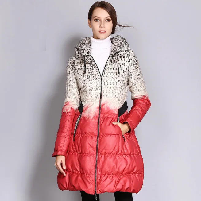 Женское зимнее пуховое пальто зимняя куртка ниже колена теплое с