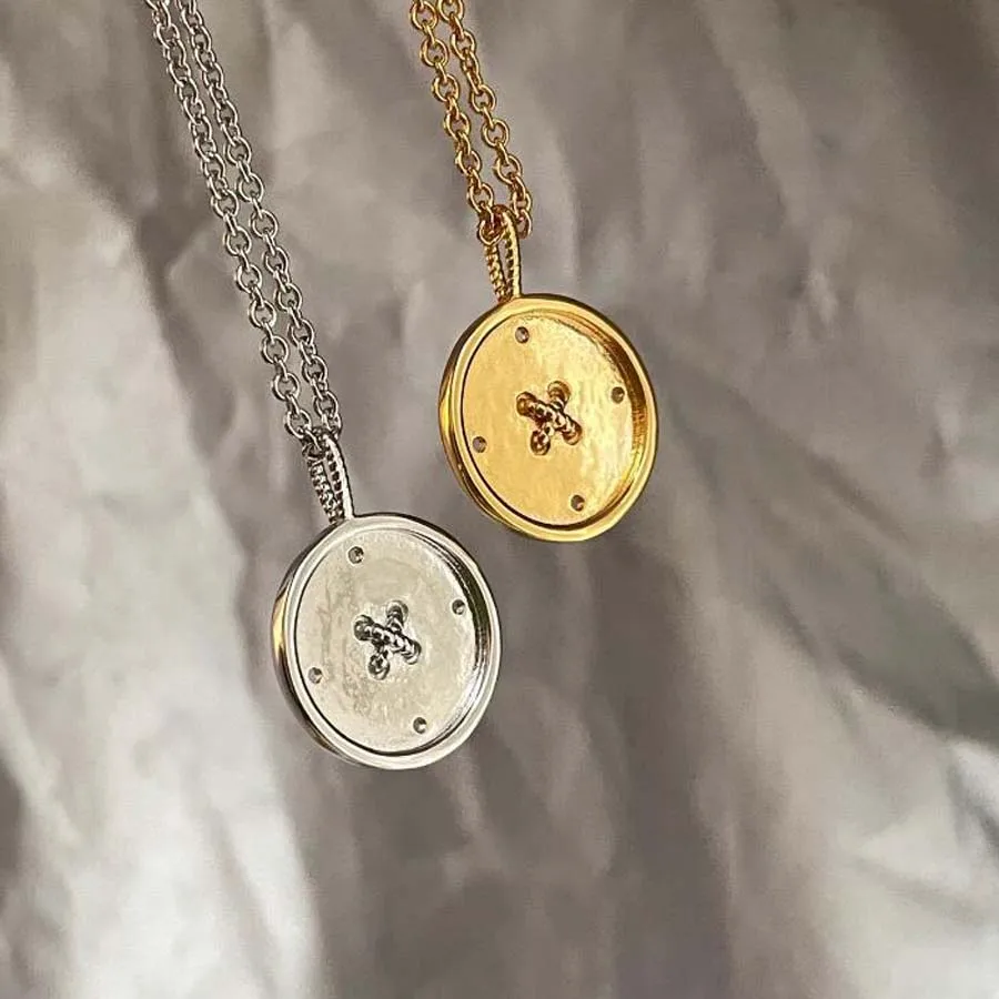 

Japanese Korean two-color necklace women metal button necklace chic girls round pendant casual unique summer clavicle chain