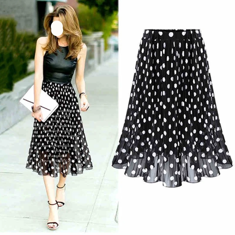 Женская шифоновая юбка в горошек Длинная пляжная с высокой талией Leated 2019|Женские