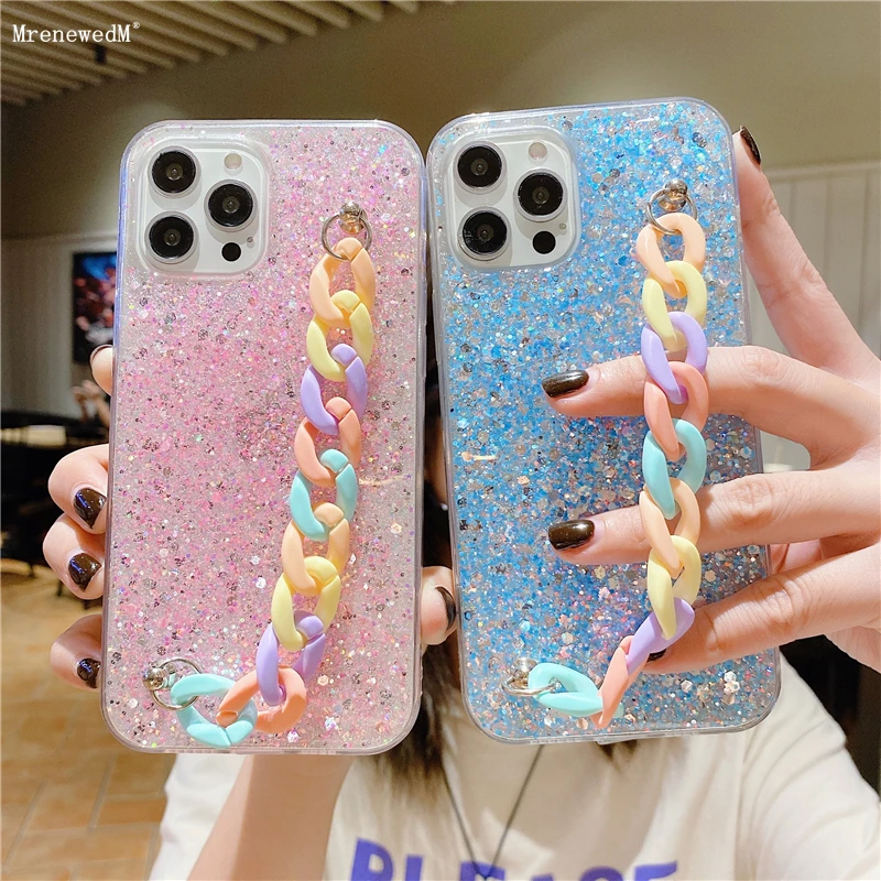 Модный Красочный блестящий чехол с радужным браслетом Для iPhone 11 12 13 Pro Max Mini XS X XR