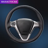 car braid on the steering wheel cover for ford fiesta 2008 2013 ecosport 2013 2016 car styling auto steering covers leather