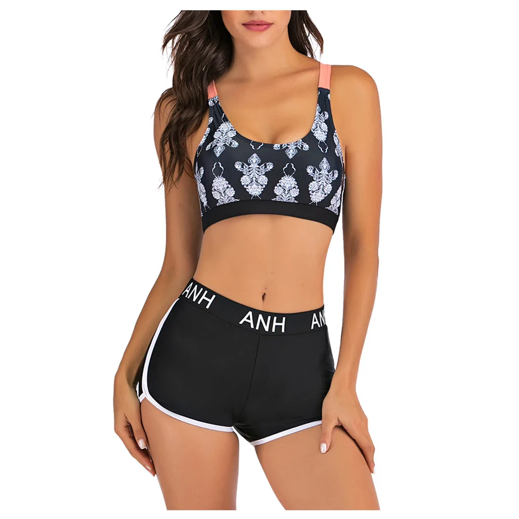 Купальник танкини спортивные шорты пуш ап с высокой талией 2020 Сексуальное