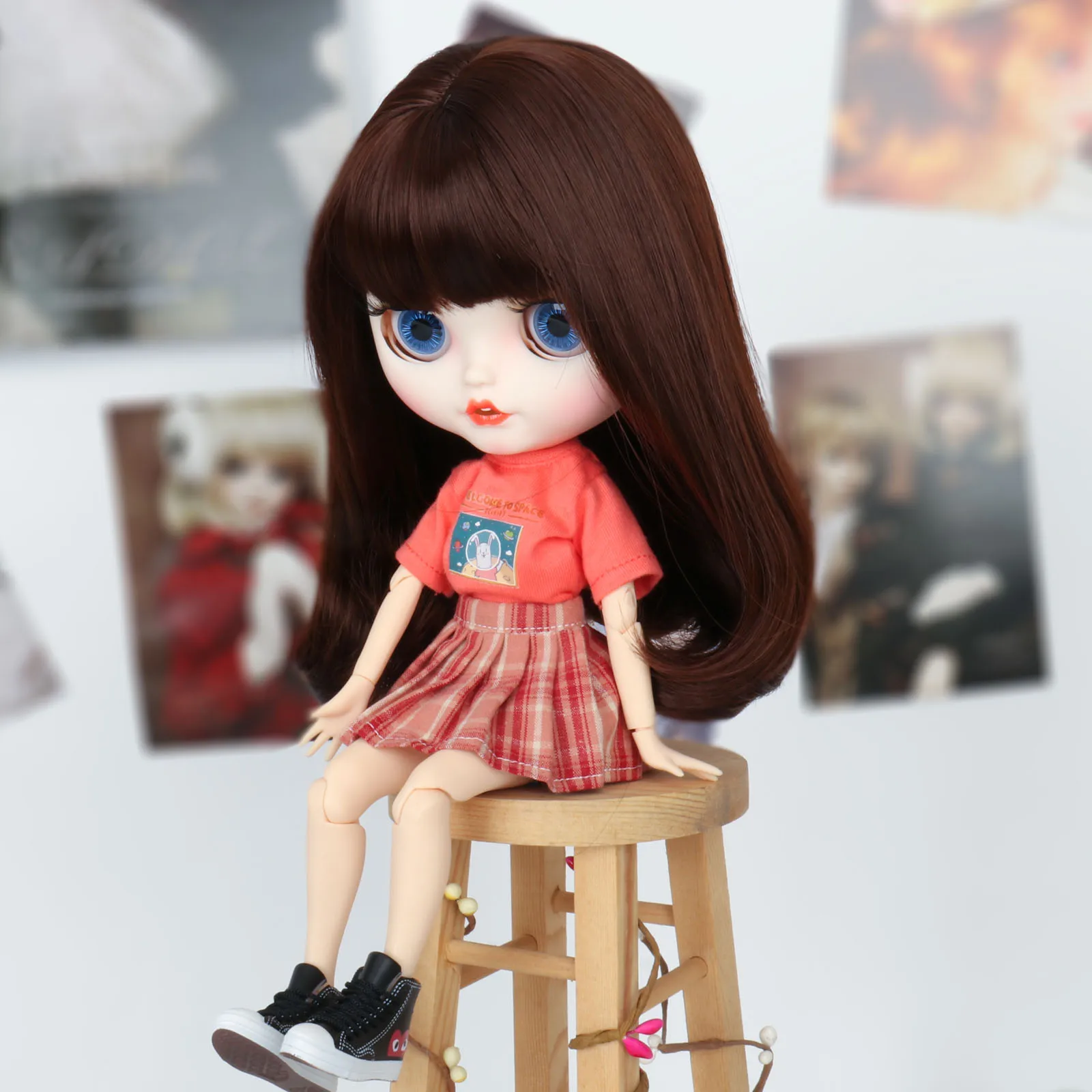 

Miss U Hair Long Curly Light Brown Silver Grey Blonde Cute 9-10" for 24-27CM Head Size Doll Wig for Blythe Milk Fiber