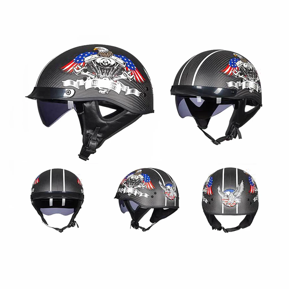 GXT Retro Motorcycle Helmet Carbon Fiber Moto Scooter Vintage Half Face Biker Motorbike Crash for Men Women | Автомобили и
