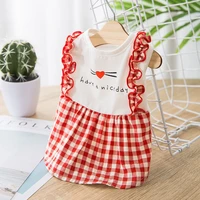 summer dog dresses red plaid skirt thin breathable girls princess costume for small medium dogs cats perro bulldog pet clothes