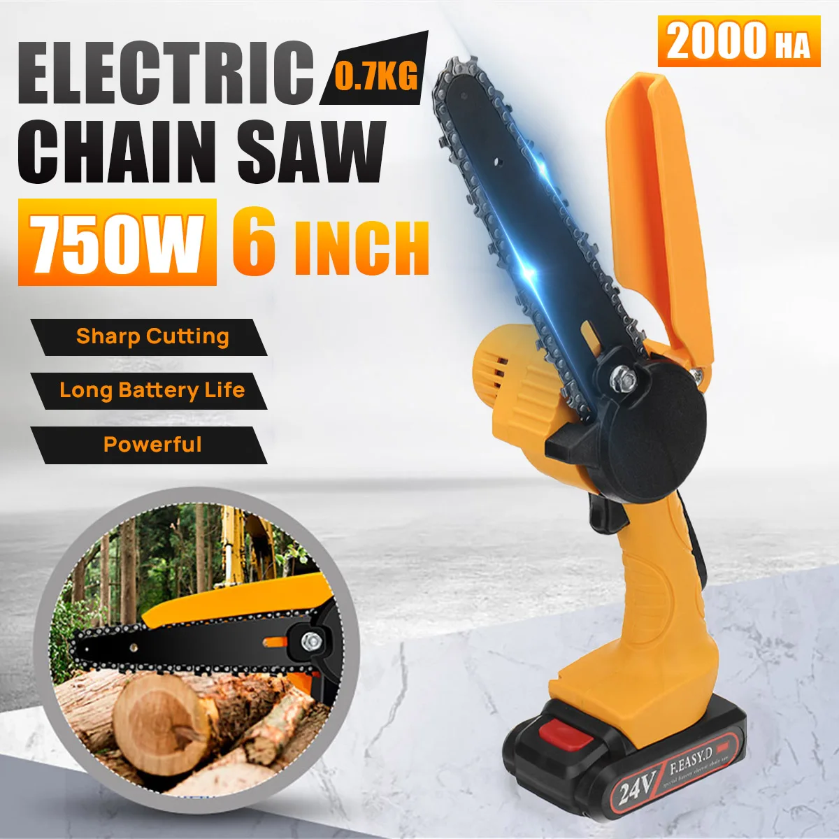 

Портативная беспроводная Электрическая цепная пила, 6 дюймов, 24 В, для обрезки цепи, беспроводной деревообрабатывающий резак с 1 батареей, ви...