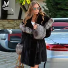 Furealux Новинка 2020 натуральный Лисий мех пальто натуральный широкий рукав серебристый Лисий цельный лисий мех женская элегантная теплая зимняя куртка