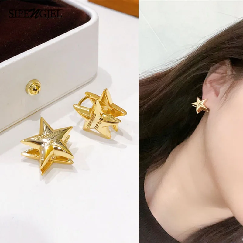 

SIPENGJEL Fashon Vintage Punk Star Hoop Earrings Geometric Punk Metal Hoops Luxury Earrings For Women Jewelry Gift