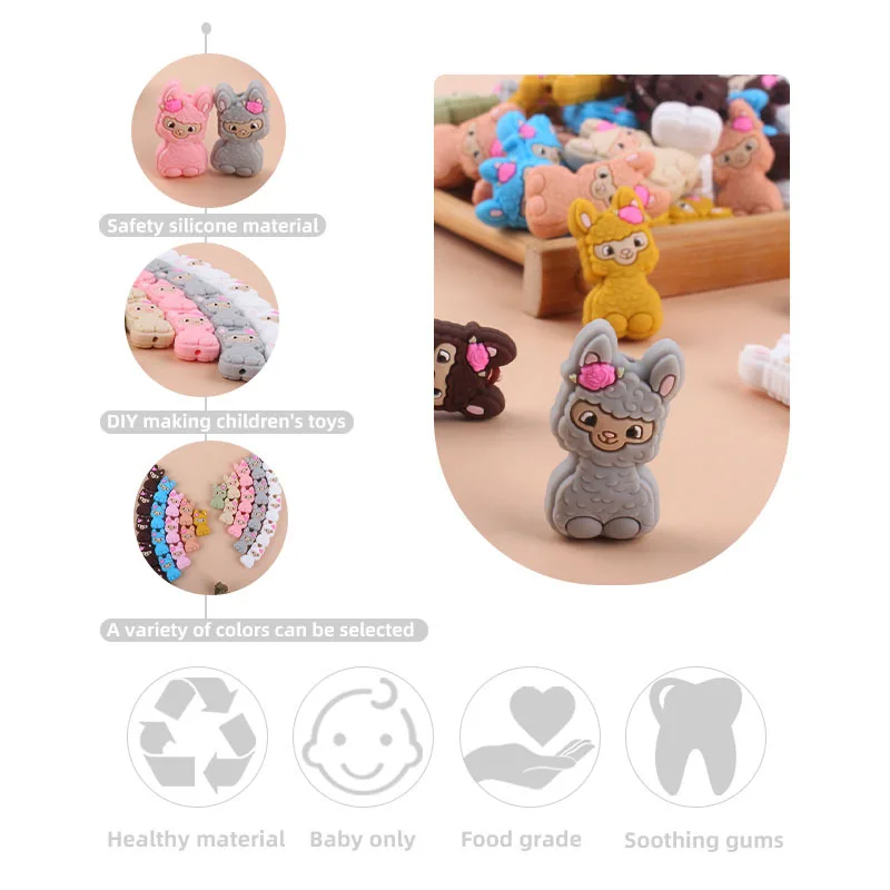 Coskiss-mordedor de silicona con cuentas de oveja para beb&eacute;, chupete masticable de dibujos animados, accesorios para la dentici&oacute;n, sin BPA, 5 uds.-3