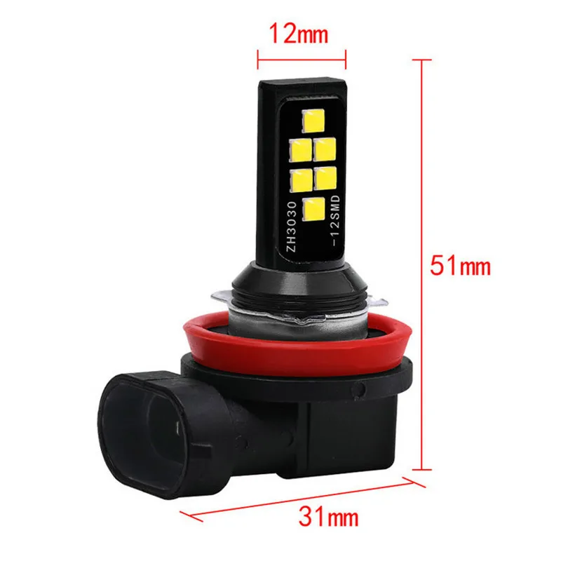 

2x Car Fog Lamp H11 LED Fog Lights 9005 HB3 9006 HB4 H8 12SMD 3030 3000LM Day Running Light Auto Front Foglamps White 6000K 12V