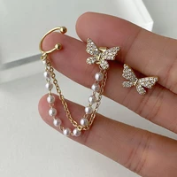 new pearl tassel butterfly pendant s925 earrings for women korean fashion jewelry asymmetric party girl geometric ear bone clip
