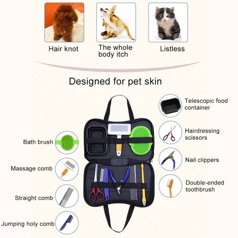 

Pet Beauty Tools Dog Travel Comb Portable Bag Pet Cleaning Tool Set Pet Cat Dog Grooming Accessories