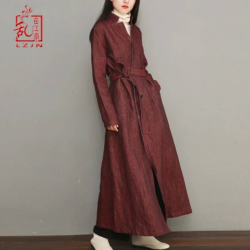 Женское длинное приталенное пальто с поясом винтажная Ветровка цвета хаки и