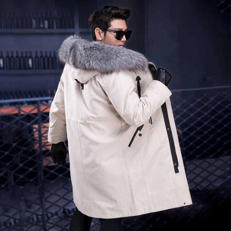 Осень зима 2020 новое синее мужское меховое пальто среднего возраста Воротник из