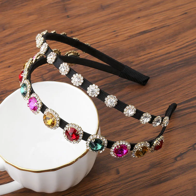 

Haimeikang Retro Personality Headband Baroque Rhinestone Double Hairband Korean Version of the Trend Headband Two Headband