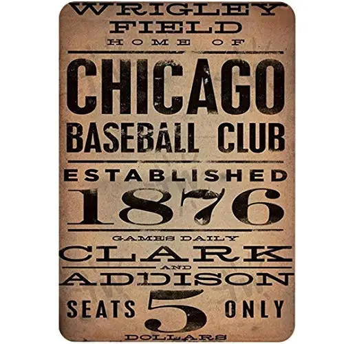 

Original Retro Design Chicago Baseball Club Tin Metal Signs Wall Art | Thick Tinplate Print Poster Wall Decoration for Club