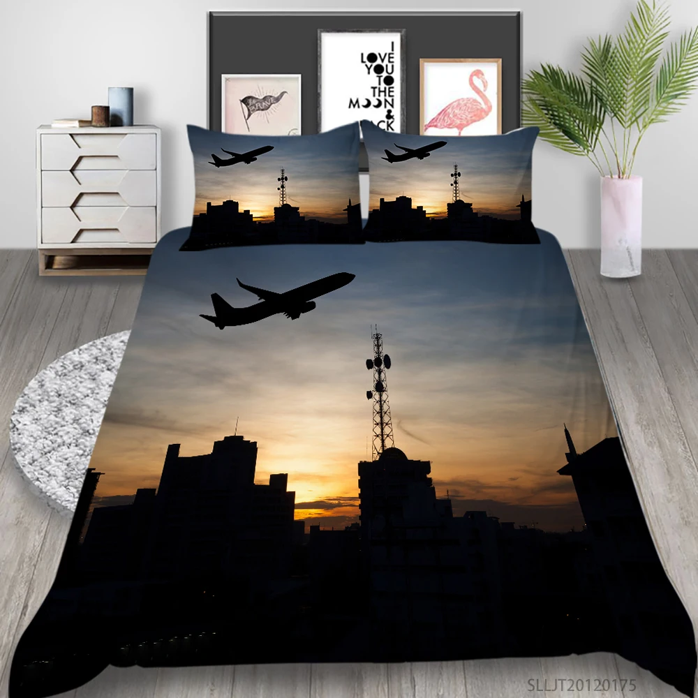 

Airplane Duvet Cover Set Sky Space Print Kids Bedding Set King Queen Size 3D Bed Covers Teenagers Single Double Dropship