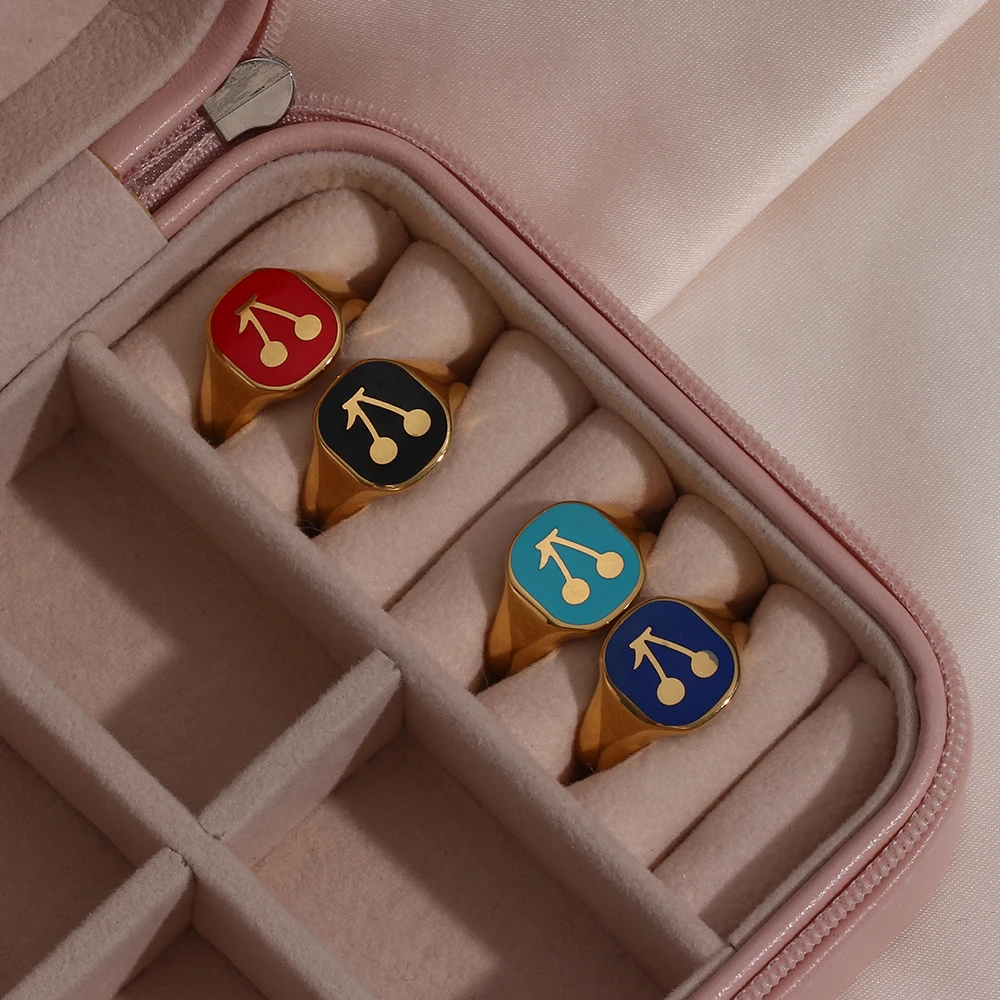 Лето 2021 популярное черное красное синее эмалированное кольцо с камнем