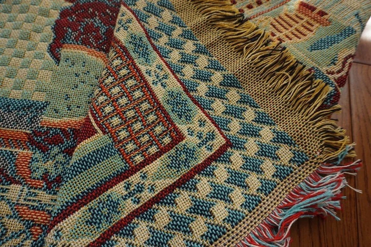 Ретро-ковер двусторонний жаккардовый вязаный шерстяной плед американский